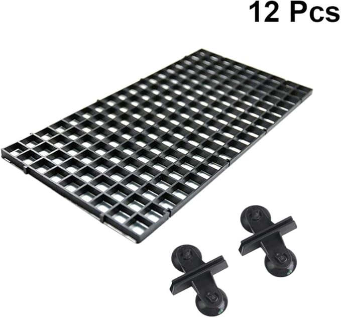 POPETPOP 4 Pcs Aquarium Divider Tray - Grid Isolate Board Divider Fish Tank Bottom Grid Egg Crate with 8 Pcs Sucker Clip - Black