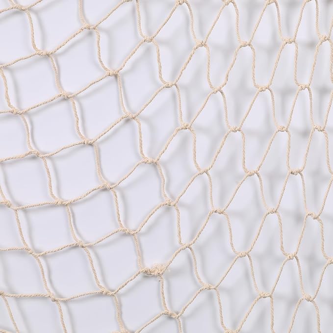Fish Net Decorations for Party, Natural Cotton Hawaiian Party Large Fishing Net Decorative 78 x 59 Inch, Nautical Themed Cotton Fishnet with 9 Shells for Birthday Wedding Ocean Beach Decor