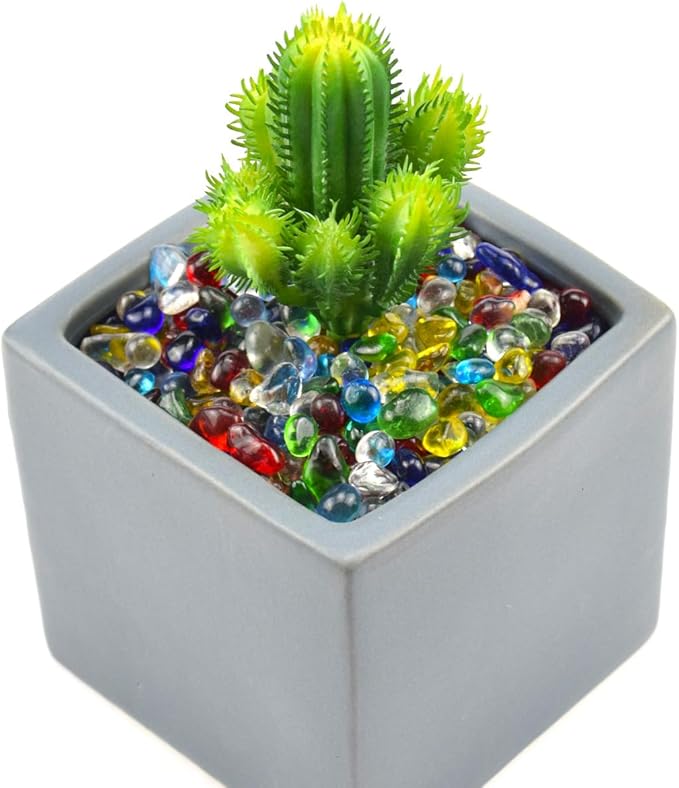 Rainbow Glass Stones, 1Lb/460g Irregular Sea Glass Pebbles Non-Toxic Artificial Crystal Stones for Handmade Artwork/Vase Filler/Terrarium Flowerpot Aquarium Turtle Tank Decoration, Multicolored