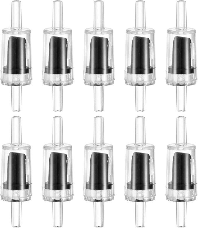 M METERXITY 10-Pack Aquarium Air Check Valve, Plastic One Way Non-Return Valves Air Valve Air Tubing Accessories Air Pump Accessories for 3/16" Airline Tubing Fish Tank [Clear Black]