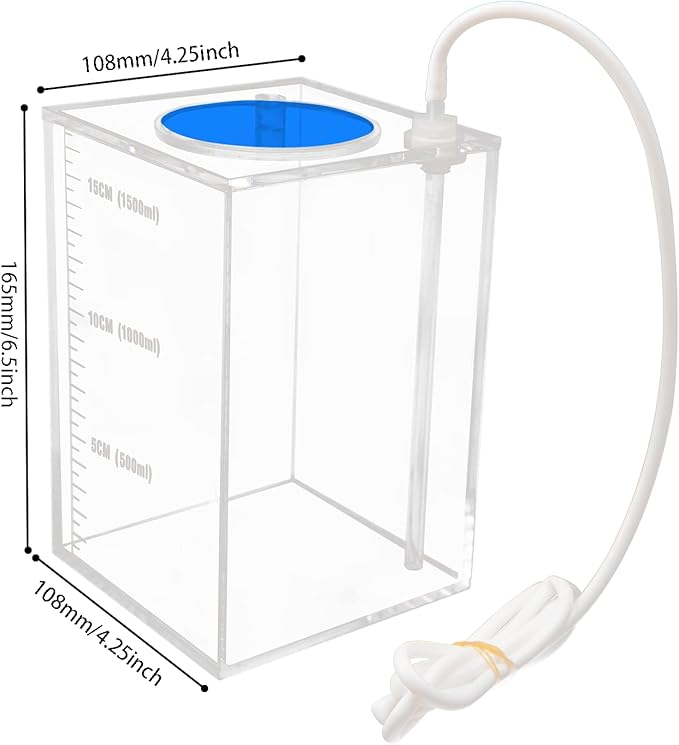 Aquarium Choice Acryli Made Liquid Storage Bucket Dosing Pump Reservoir Container (4.25 * 4.25 * 6.5 Inch;1500ml/1.5L（Blue Version)