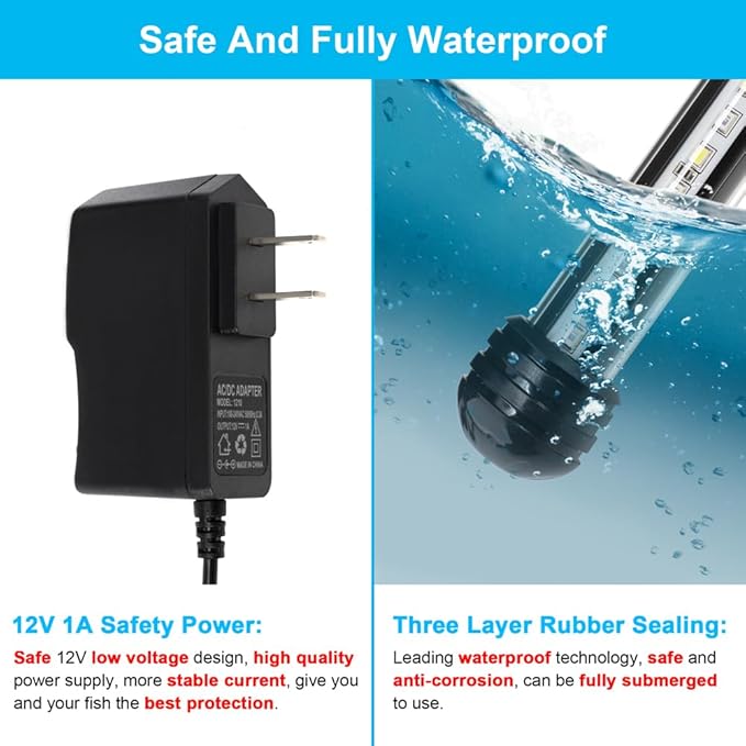 DaToo 8W 15inch Submersible Aquarium Light Underwater Fish Tank Light LED Aquarium Light Bar with Timer Auto On/Off and Dimmer Adjustable Brightness, 1 Yr Warranty