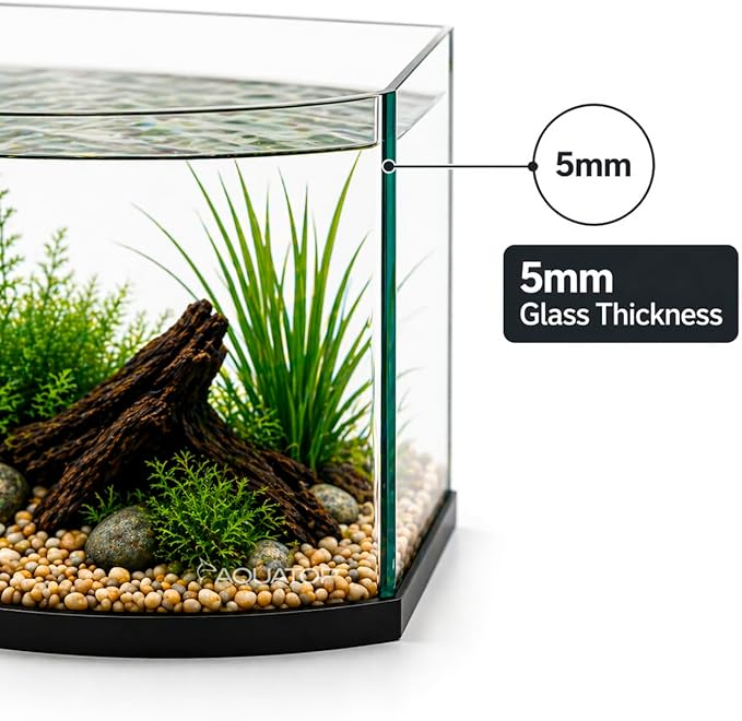 Aquatop EuroStyle Bowfront Aquarium, 3.5-Gallons - Nano Semi-Circle Glass Aquarium, Safe for Freshwater & Saltwater, Desktop Fish Tanks, Panoramic Tank, ES-12