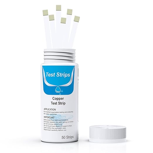 50 Copper Test Strips - Highly Sensitive 0-100mg/L (ppm) with 7 Scales (0, 2.5, 5, 10, 25, 50, 100) - Precise Water Analysis for Drinking Water, Aquarium, Pool, Industry & Laboratory