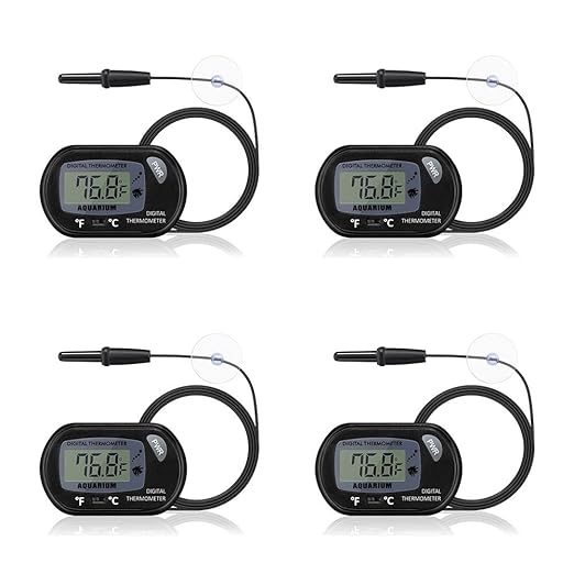 DaToo Aquarium Thermometer with Large LCD Display Fahrenheit/Celsius(℉/℃) Fish Tank Thermometer for Aquarium Reptile Terrarium Digital Water Thermometer with Suction Cup(4 Pack)