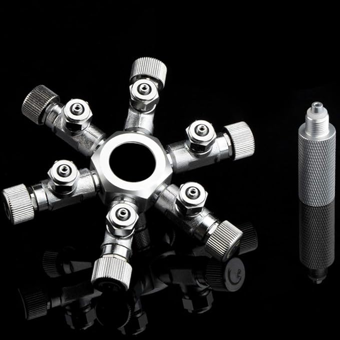 Zerodis CO2 Splitter Multi-Way Distributor Aquarium Regulator Valve for Fish (6 Ways, Aluminum Alloy & Stainless Steel Body, Needle Valve, 6 Outlets, 1/2 inch Barb Connection)
