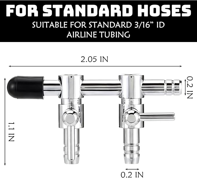 3 Pack 2-Way Aquarium Stainless Steel Air Flow Control Lever Valve with Airline Tubing Connector for Air Pumps Fish Tank Multi-Port Distributor Splitter