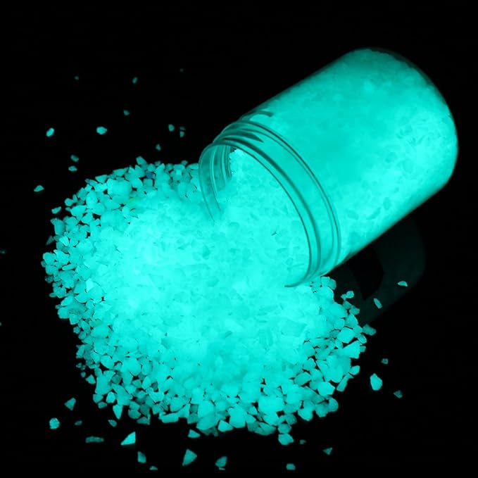 Shiny Stone Glow in The Dark Aquarium Neon Gravel Sand, Decorative Rocks for Fish Tank and Fairy Garden, Home Dec,305g/0.67lbs (3-5mm, Blue Green)