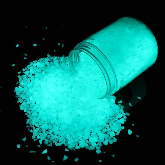 Shiny Stone Glow in The Dark Aquarium Neon Gravel Sand, Decorative Rocks for Fish Tank and Fairy Garden, Home Dec,305g/0.67lbs (3-5mm, Blue Green)