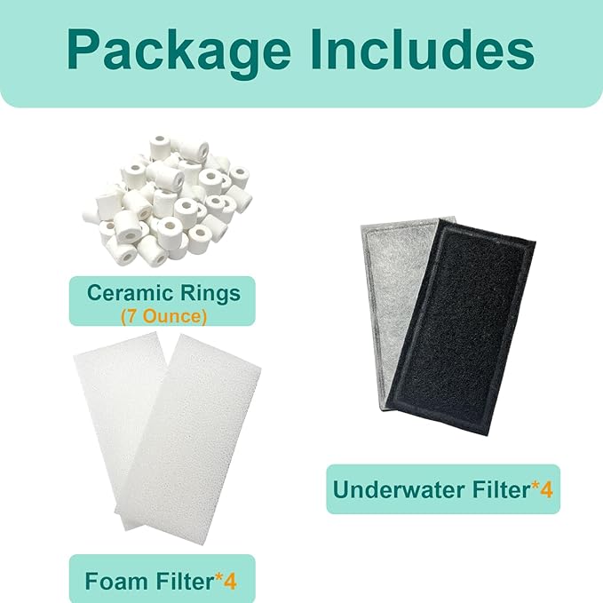 9 Pack Aquarium Filter Media Kit Compatible with Fluval U2 Underwater Filter, Freshwater and Saltwater Aquarium Filter, Includes 4 Foam Pads, 4 Poly Carbon Cartridges and 1 Ceramic Ring