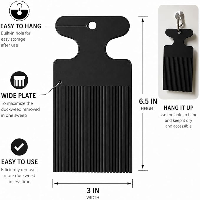 Aquarium Duckweed Removal Tool, 6.5 x 3 inch Floating Plant Comb Spatula, Aquatic Tank Cleaning Tool (Black)