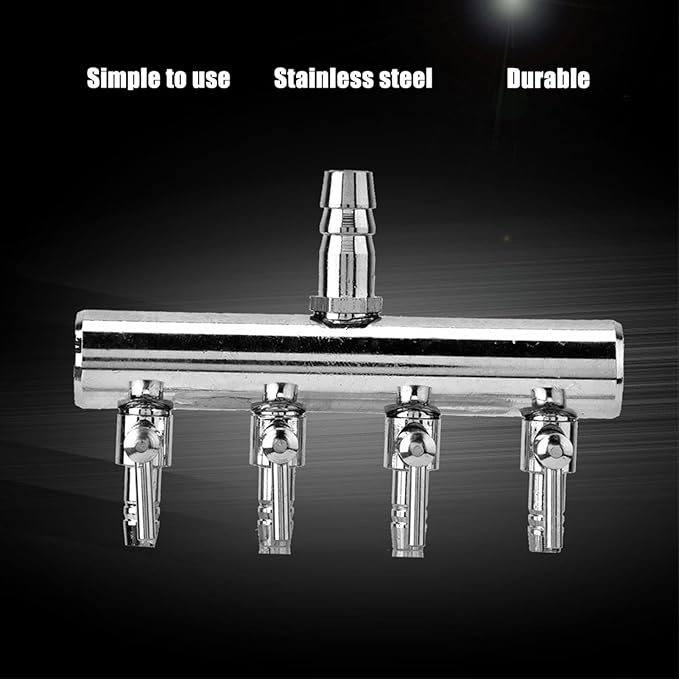 Aquarium Air Valve, Air Splitter Aquarium Tubing Connectors, Steel Aquarium Air Pump Accessories, Aquarium Aalve Aplitter for Fish Tank Air Pumps (8 to 4mm Four-Hole Splitter Head)