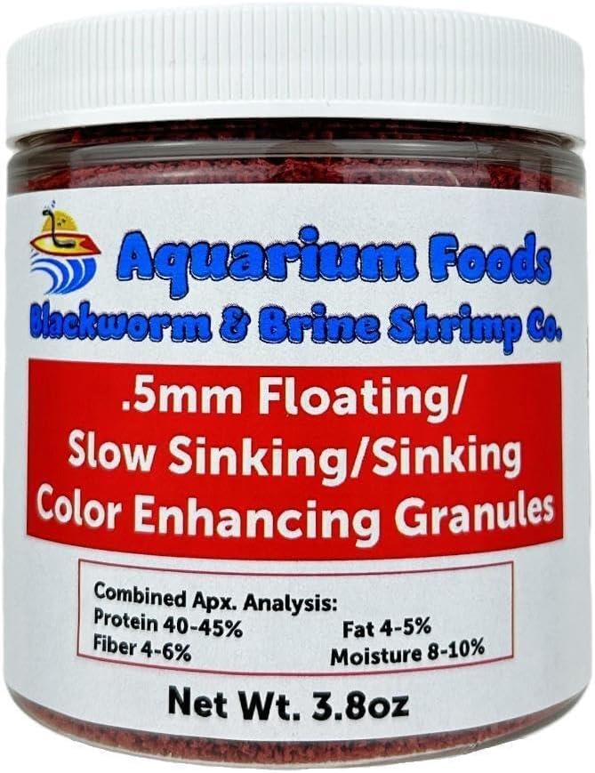 Color Enhancing 0.5mm Floating/Slow Sinking/Sinking Color Enhancing Micro Granules for All Small & Baby Discus, Cichlids, All Tropical Fish…3.8oz Sm Round Jar