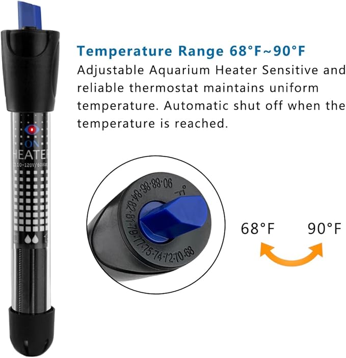 DOMICA 25W Adjustable Aquarium Heater, Submersible Water Heater for Small Fish Tank (3-8 gallons) with Free Thermometer Sticker