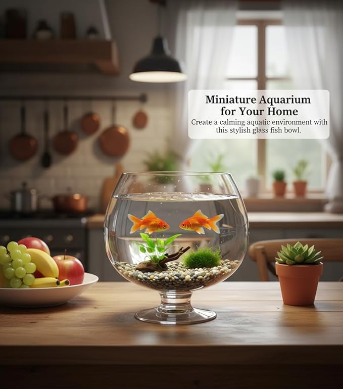 SUPVOX Glass Fish Bowl 6.7 Inch Round Goldfish Tank - Clear Glass Aquarium for Desktop Hydroponic Plants and Home Office Decor