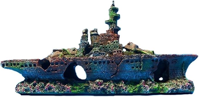 zoele Resin Damaged Navy War Boat Mini Ship Battleship Wreck Fish Tank Landscape Ornament Cave Aquarium Decoration Decor