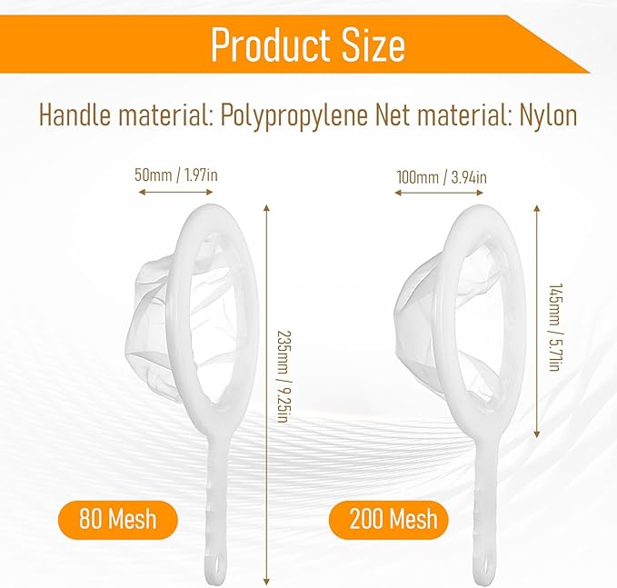 2 PCS Baby Brine Shrimp Net Sieve, 80 Mesh 200 Mesh Kit, Small Fish Aquarium Net for Brine Shrimp Eggs Hatchery, Fry Eggs for Hatching Baby Fish Separator