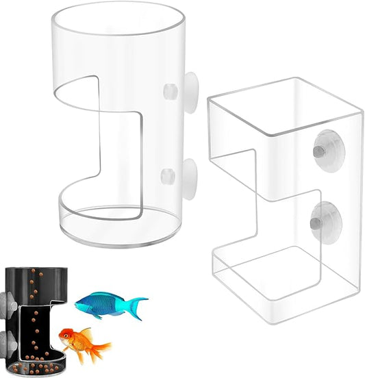 2 Pcs Fish Tank Feeding Tray with Suction Cup, Acrylic Feeding Tube Fish Food Holder, Automatic Fishing Feeder Aquarium Tank Divider Supplies, Breeder Box for Aquarium Accessories (Mix)