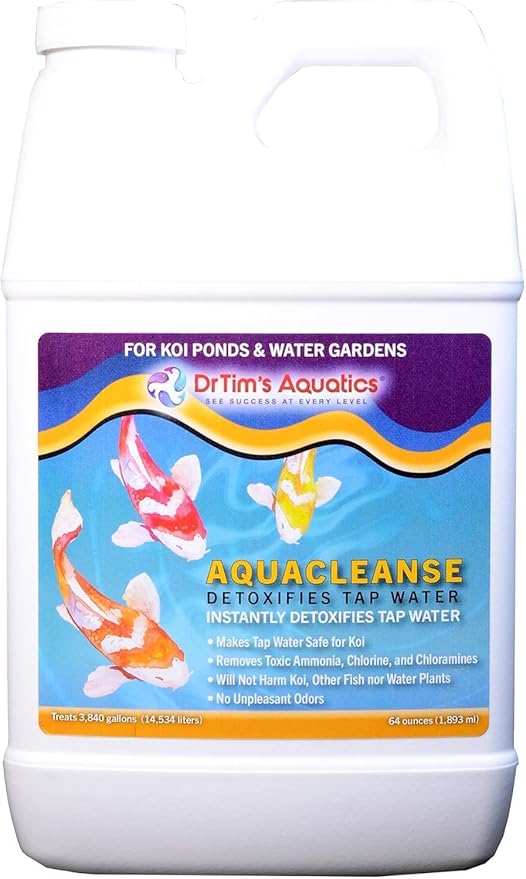 DrTim’s Aquatics AquaCleanse for Koi Aquariums – 64 oz – Tap Water Detoxifier, Dechlorinator & Ammonia Reducer for New and Cycled Fish Tanks