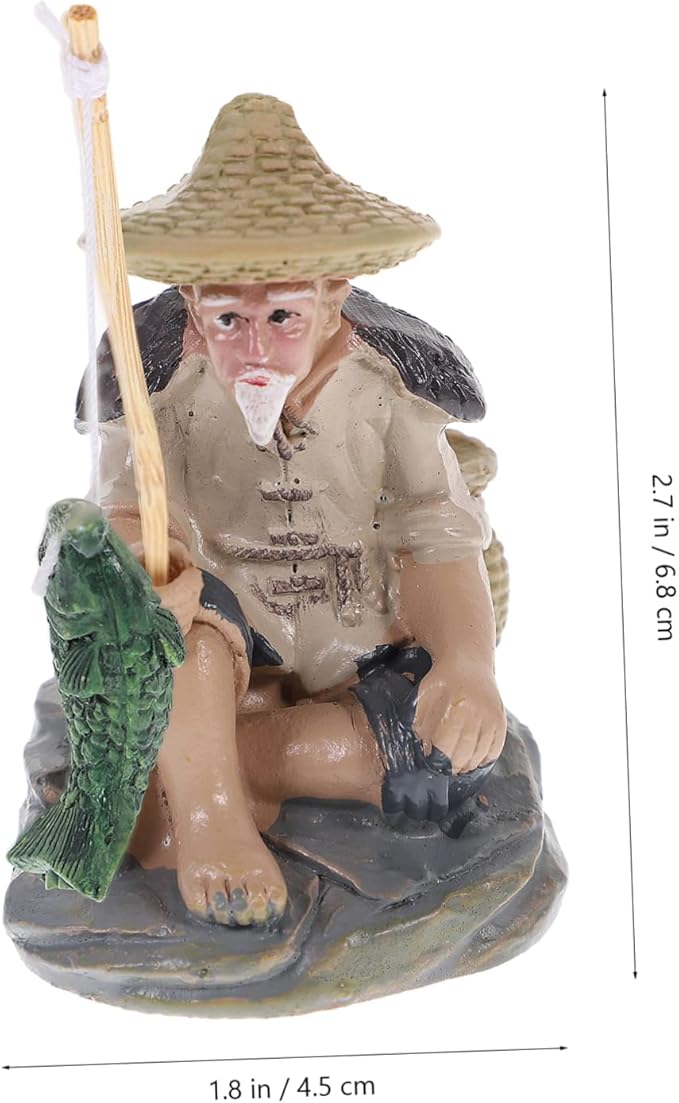 2pcs Fisherman Figurine Garden Decoration Realistic Resin Ornaments for Aquarium and Sand Table Decor for Indoor and Outdoor Use Random