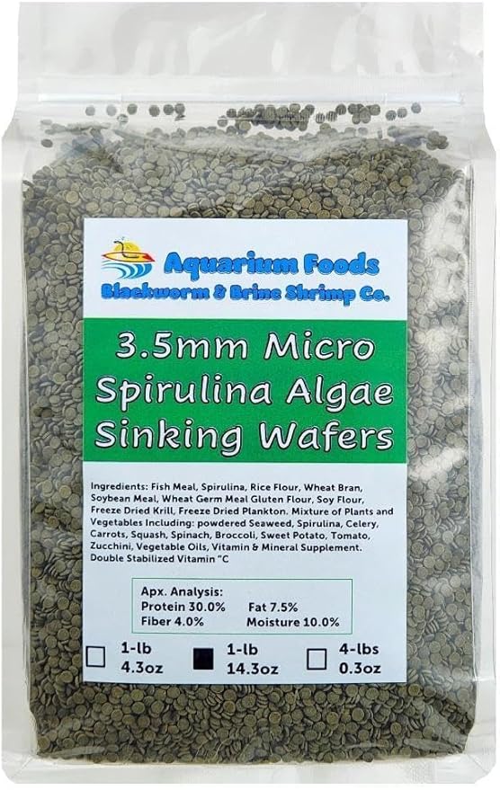 3.5mm - 1/8" Micro Sinking Wafers of Algae, Spirulina, Veggies for All Tropical Fish, African Cichlids, Shrimp, Snails, Crabs, Catfish, Small Plecos…1-lb 14.3oz Clear Bag
