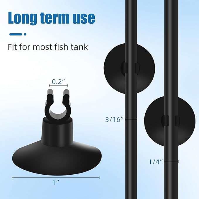AQUANEAT Aquarium Suction Cups, for Fish Tank Airline Tubing, with Clips 1/4" Dia, 24pcs (Black)