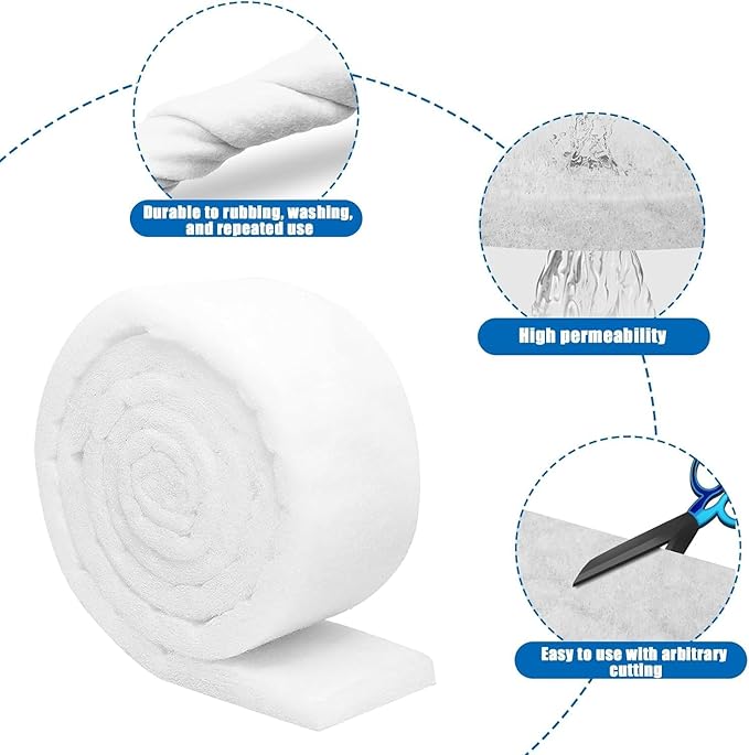 Aquarium Filter Media Floss, 78.7 inch Cut to Fit Pond Filters for Outdoor Ponds and Fish Tank, Aquarium Filter Floss for Fish Tank Sponge Pad Foam Filter Accessories for Pond
