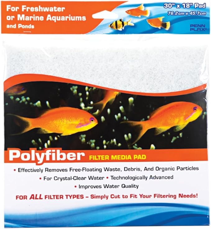 Penn-PLAX Poly Fiber Aquarium Filter Media Pad – Easy to Cut into Any Size Your Filter Requires – 30” x 18”