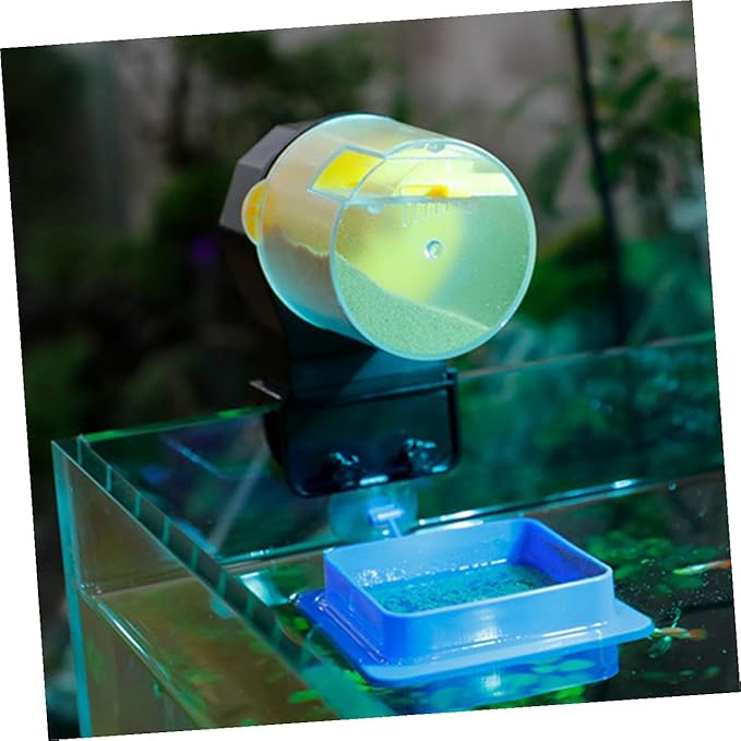 Beaupretty Automatic Fish Feeder for Small Aquarium Tank with Adjustable Timer Vacation Fish Food Dispenser Yellow Plastic Feeding Device and Turtles