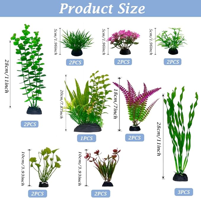 Artificial Aquarium Plants,18 Pcs Fish Tank Plants Decorations Aquarium Grass Decor Plastic Plants,Betta Fish Tank Accessories,Small to Large,Tc1803