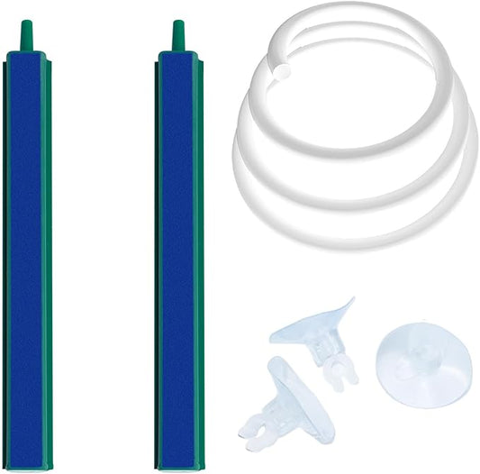 Saim Aquarium Air Stone Bar Bubbler 5.9 Inch, Bubbler Stone with Plastic Base, 9.8ft Airline Tubing with 3 Piece Suction Cup for Fish Tank, Air Stone Bar, 2 Pack
