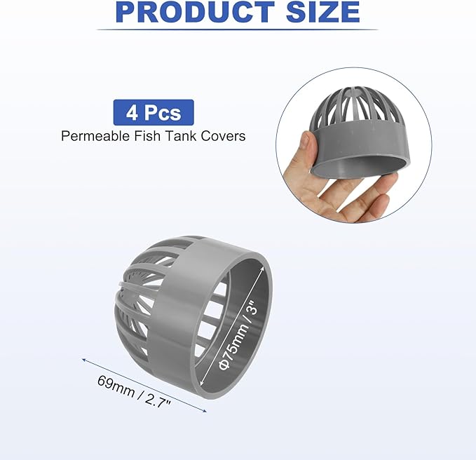 PATIKIL 3 Inch (75mm) Fish Cover Permeable Cap, 4 Pcs PVC Breathable Cap Aquarium Guard Fish Tank Intake Cover, Gray