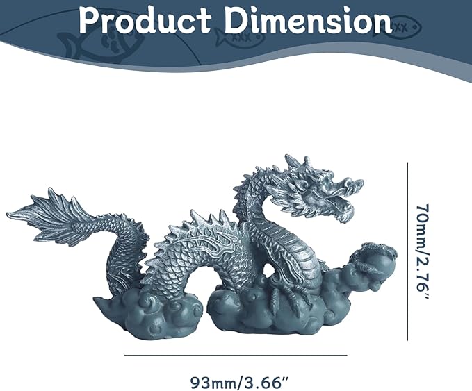 RUIAN Fish Tank Dragon Statue-Chinese Dragon Ornament for Aquarium Decor, Gray Blue Meditating Figurine Safe for Freshwater & Saltwater Tanks(Dragon)