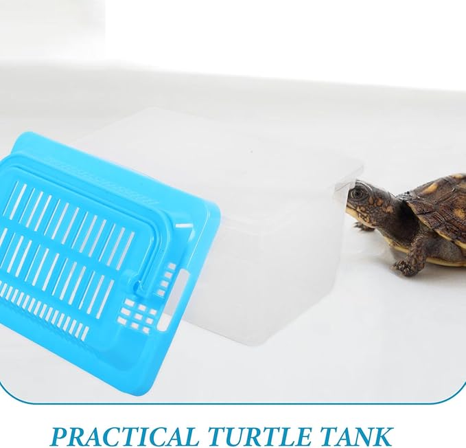 Toddmomy Handheld Transparent Aquarium Portable Plastic Aquarium with Lid for Turtles, Hamsters, and Small Pets (Random Color Lid)