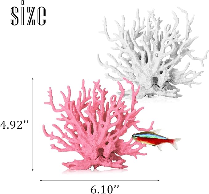 2 Pack Artificial Coral Reef Decor for Aquarium Pink and White Fish Tank Decorations for Landscaping Cute Plastic Ornaments for Terrarium
