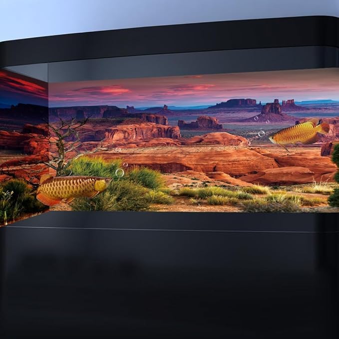 24X16IN Desert Loess Rock Cactus Oasis Reptile Habitat Background, Natural Sunset Desert Themed Terrarium Background, Aquarium Background with 10 EVA Double-Sided Tape