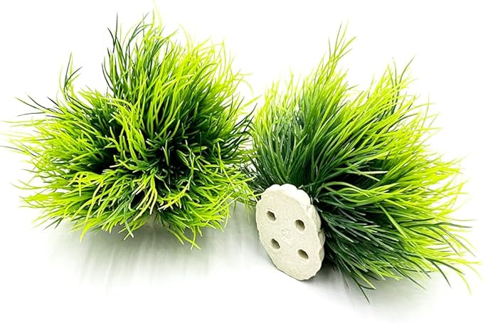 Aquarium Plants Fish Tank Decorations 2pcs Small Size/3.5inch Ornament Plastic Artificial Plant Goldfish Waterscape Fish Hides Mini Grass Set (2pcs/Green)