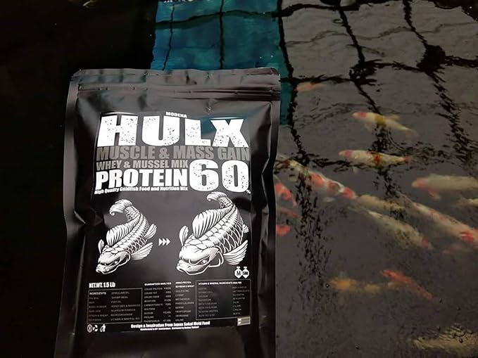 HULX Koi Fish Food Sinking Pellets for Big Muscle & Mass Weight Gain, Whey Mixed High Protein 60% Fast Growth Formula 1.3 Lb.(600 Gram.) 2mm, Healthy Nutrition Color Enhancer, Clear Water Pond Food