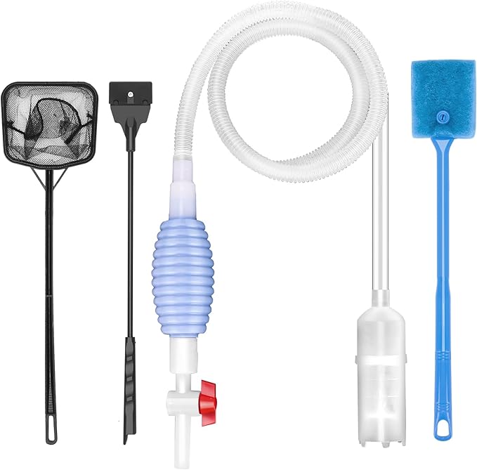 Fish Tank Cleaning Kit Set of 4 Pieces, Aquarium Siphon Algae Scraper Aquarium Net Algae Remover for Fish Tank, Aquarium Cleaner Vacuum Suitable for Changing Water and Cleaning Fish Tanks