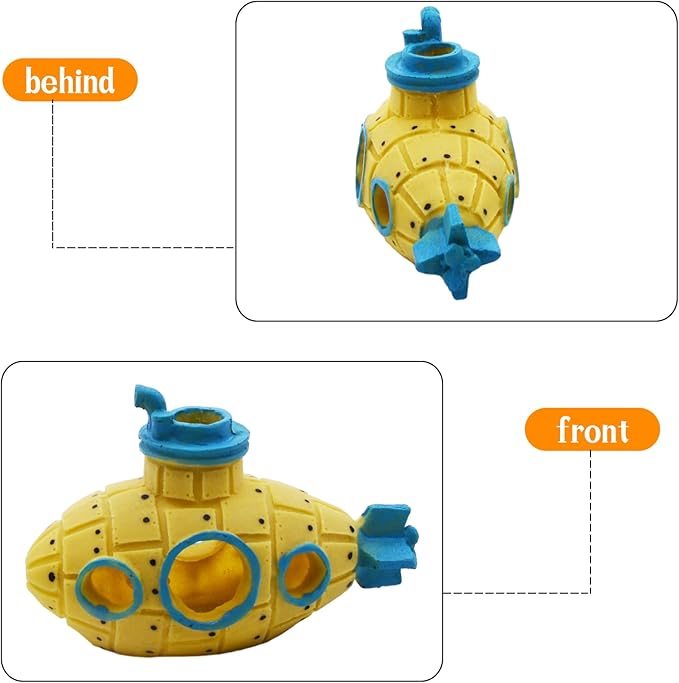 Saim Little Cute Retro Submarine Aquarium Decoration,Cave Landscaping Ornament for Shrimp Shelter Betta Cichlid Goldfish Hermit Crabs Fish Tanks Fish Toy - Yellow