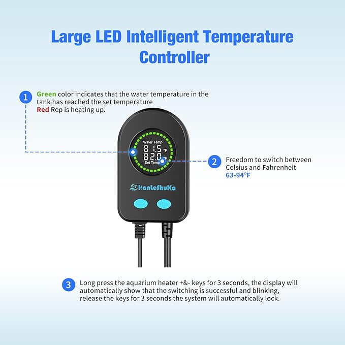 200W Submersible Fish Tank Heater for 20-40 Gallon with Auto Shut-Off When Leaving Water—Aquarium Heater, Dry-Burn & Overheat Protection, Smart LED Display for Freshwater Saltwater Turtle