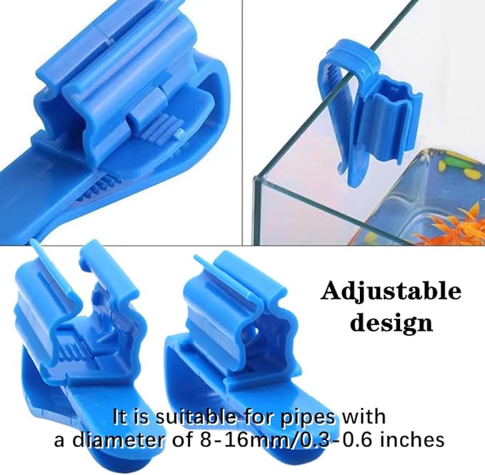 6 PCS Fish Tank Hose Holder Adjustable Fish Tank Water Clip Fish Tank Water Pipe Clamp Fish Tank Mounting Clip for Fish Tank and Aquarium(Fit for 8mm to 16mm Hoses,Black,Blue)