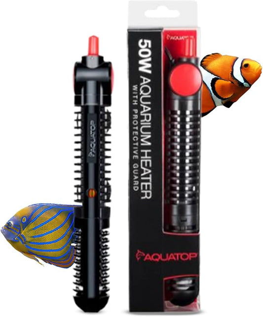 Aquatop 50W Premier Glass Heater with Guard – Submersible for Fish Tanks Up to 13 Gallons – 68-93°F Adjustable Temp – Fresh & Saltwater Use