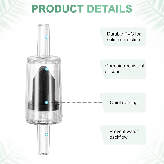 M METERXITY 10-Pack Aquarium Air Check Valve, Plastic One Way Non-Return Valves Air Valve Air Tubing Accessories Air Pump Accessories for 3/16" Airline Tubing Fish Tank [Clear Black]