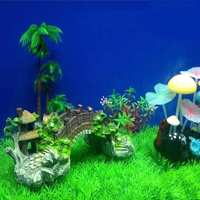 Aquarium Ornament Resin Arch Bridge Tree Pavilion Artificial Bridge Model for Garden Decor Fish Tank Landscape Accessories
