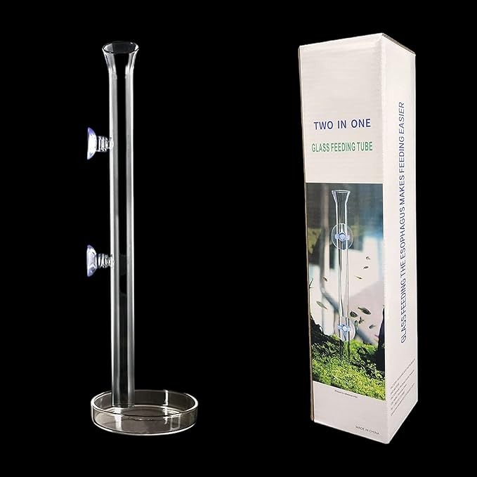 200MM Aquarium Shrimp Feeding Tube and Dish Tube Glass Fish Feeder Tube with Glass Bowl and Suction Cups for Fish Tank Aquarium Shrimp Fish Dish