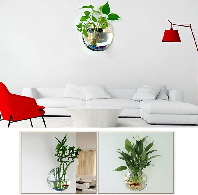 YUHOME Home Decoration Wall Mount Fish Tanks Goldfish Bowl Acrylic Hanging Aquariums Flowerpot Flower Vase, 150mm diameter & type 1