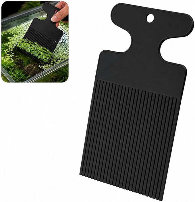 Aquarium Duckweed Removal Tool, 6.5 x 3 inch Floating Plant Comb Spatula, Aquatic Tank Cleaning Tool (Black)