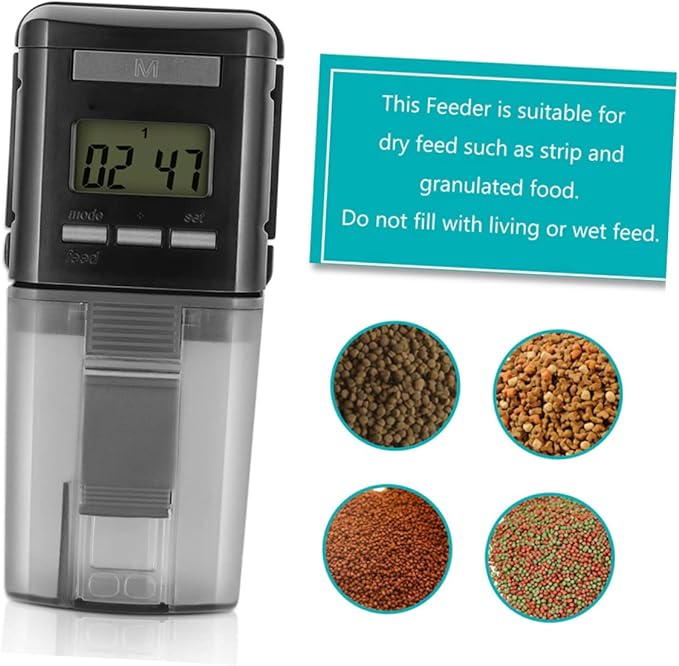 COLLBATH 1pc Automatic Adjustable Fish Feeder Electric Auto Food Dispenser for Aquariums Convenient Installation Energy Saving for Flake Powder Fish Food