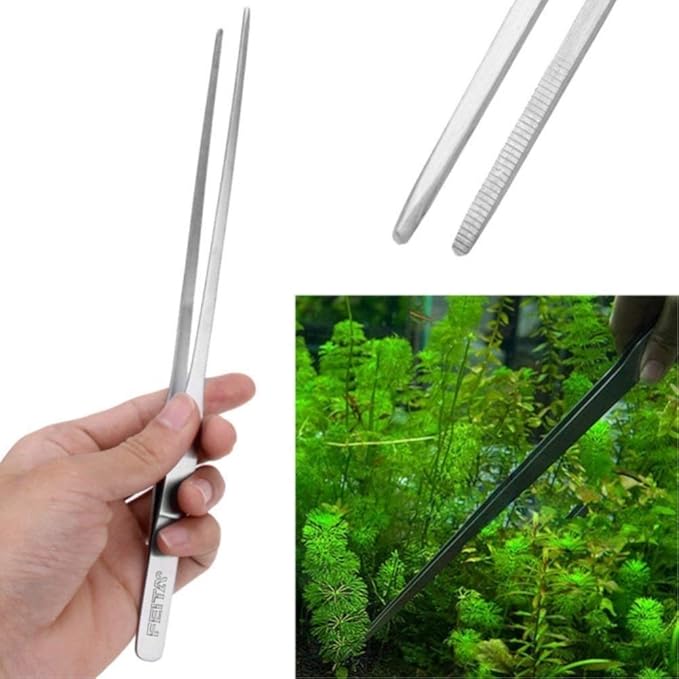 FEITA Aquarium Tweezer Set - Long Stainless Steel Curved & Straight Feeding Tweezers Scissors Maintenance Tools Kit (3 Pcs)